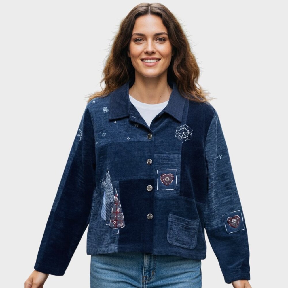 Vintage Koret Patchwork Jacket Womens Medium Blue Cottagecore Corduroy